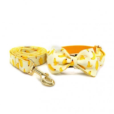 Adjustable Cute Fruit Banana Patterns Dog Collar and Leash Set for Small Medium and Large Dogs